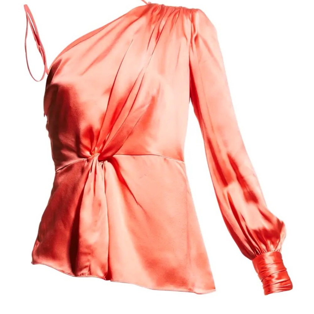 NWT Cinq a Sept coral orange silk one shoulder Stace top blouse XS